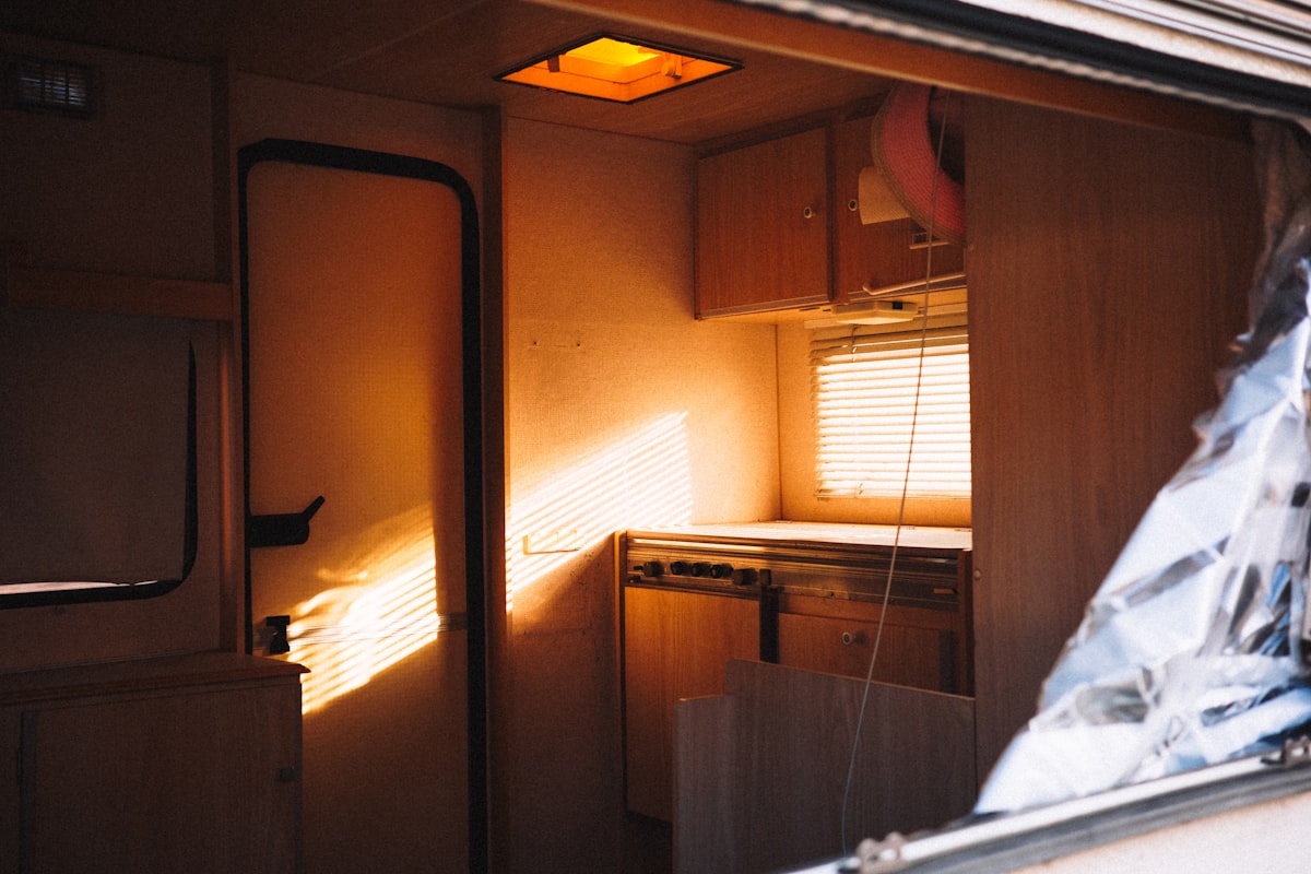 Class B RV interior with pop-top