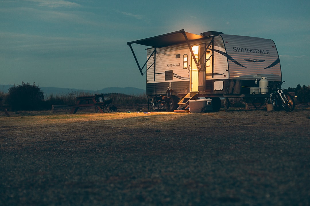 Teardrop trailer at scenic campsite
